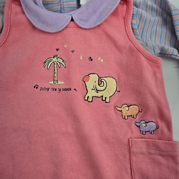 Vintage Carters Y2K Baby Girl Clothes John Lennon Pink Overalls Set Elephant 3-6 - Picture 3 of 5